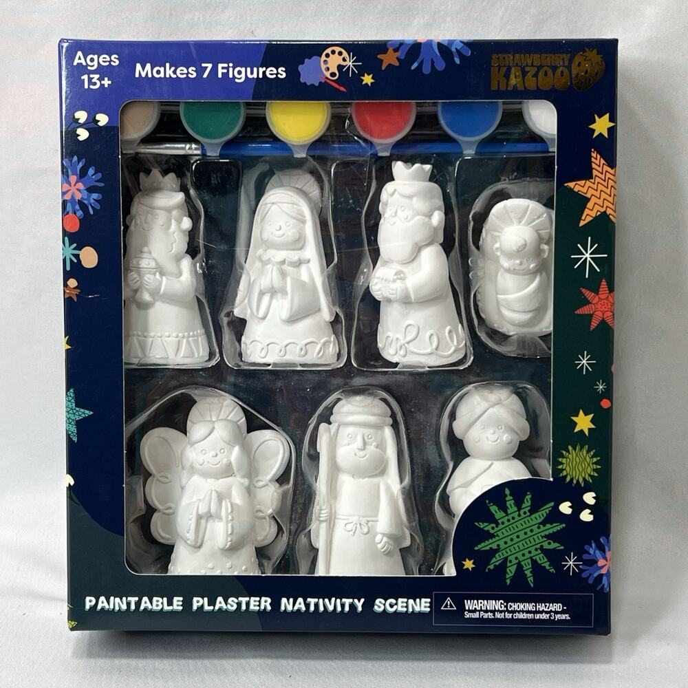 Paintable Plaster Nativity Scene Set of 7 Ceramic Strawberry Kazoo Paint Craft